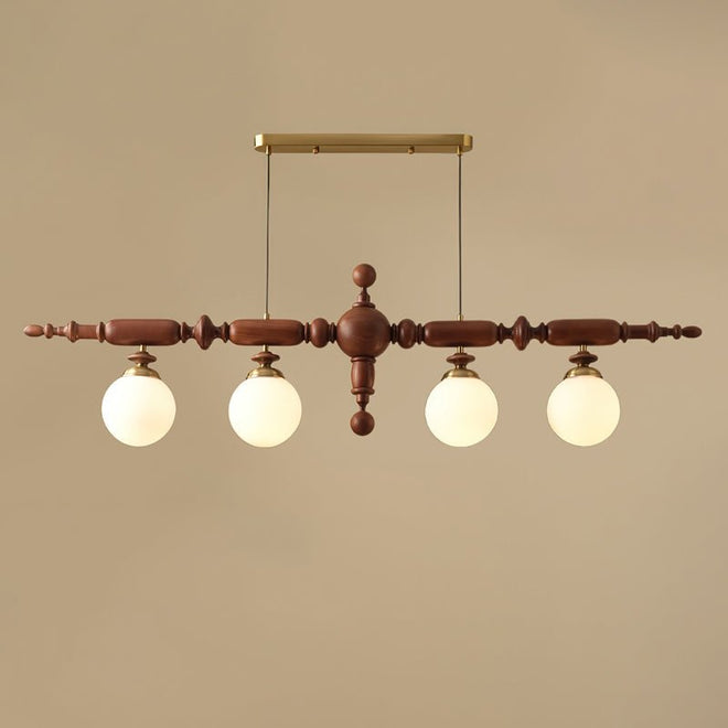 Lustre de Madeira Cambridge 4 Lâmpadas L 54.7" x A 15.7" 139cm x A 40cm Cor de noz e dourado
