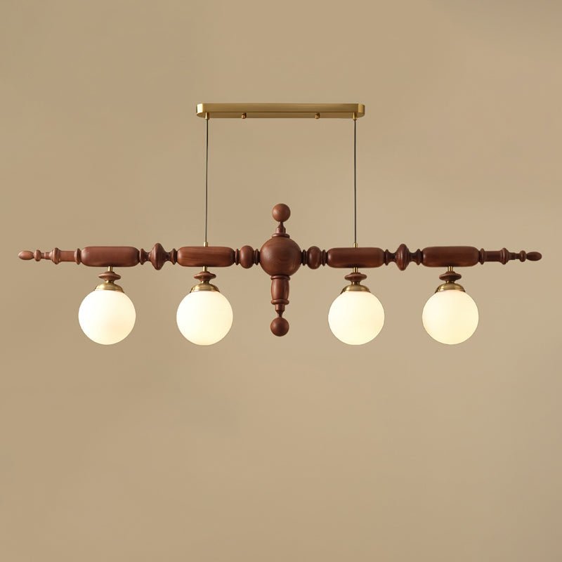 Lustre de Madeira Cambridge 4 Lâmpadas L 54.7" x A 15.7" 139cm x A 40cm Cor de noz e dourado
