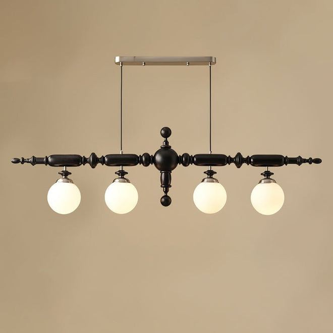 Lustre de Madeira Cambridge 4 Lâmpadas L 54.7" x A 15.7" 139cm x A 40cm Preto e cromo