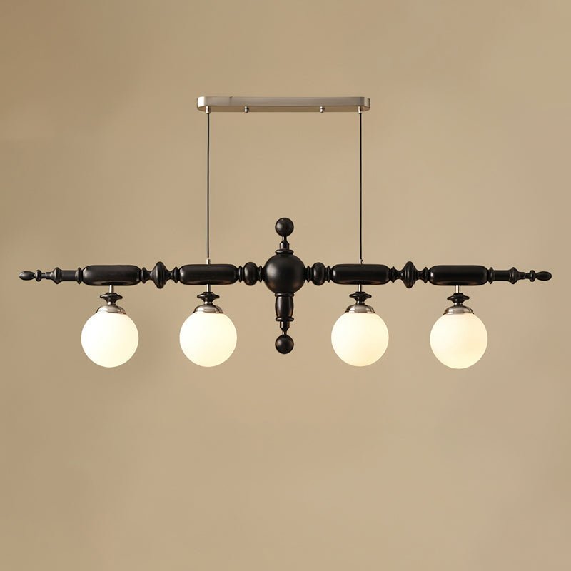 Lustre de Madeira Cambridge 4 Lâmpadas L 54.7" x A 15.7" 139cm x A 40cm Preto e cromo