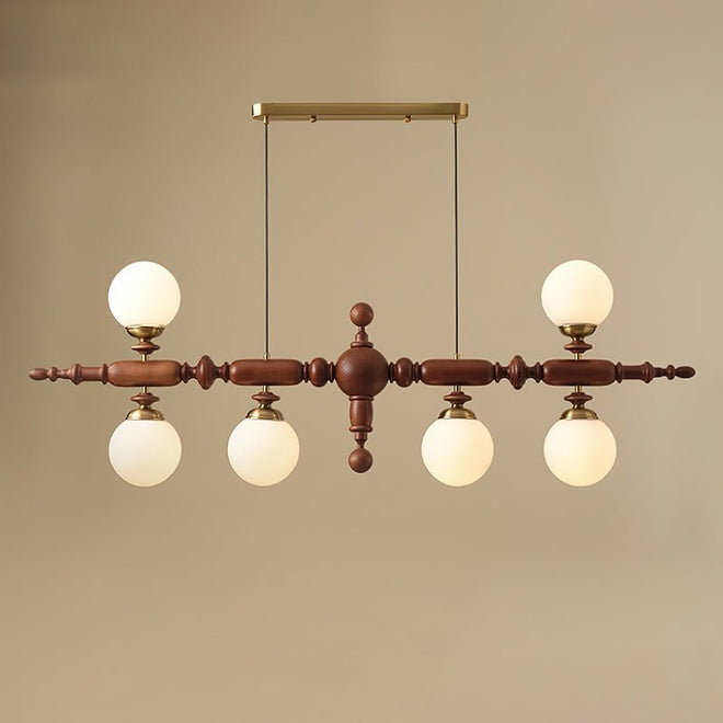 Lustre de Madeira Cambridge 6 Lâmpadas L 54.7" x A 19.7" L 139cm x A 50cm Cor de noz e dourado