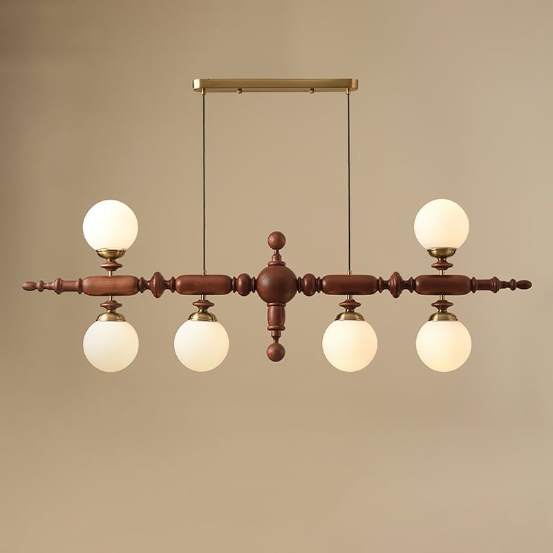 Lustre de Madeira Cambridge 6 Lâmpadas L 54.7" x A 19.7" L 139cm x A 50cm Cor de noz e dourado