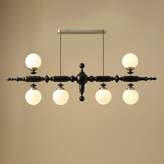 Lustre de Madeira Cambridge 6 Lâmpadas L 54.7" x A 19.7" L 139cm x A 50cm Preto e cromo