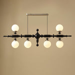 Lustre de Madeira Cambridge 6 Lâmpadas L 54.7" x A 19.7" L 139cm x A 50cm Preto e cromo