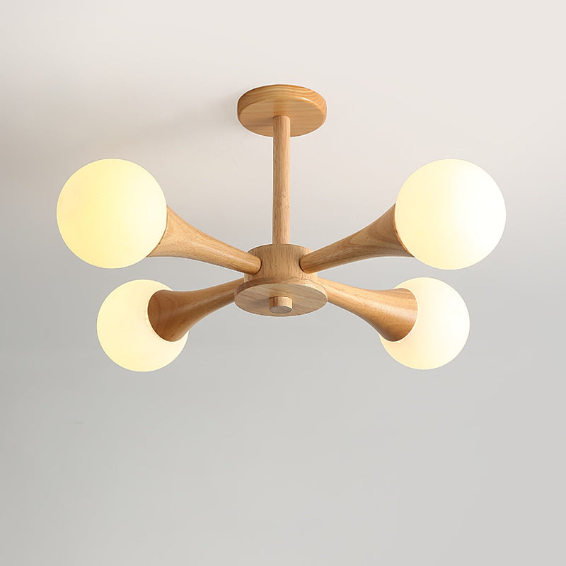 Lustre de Madeira Escura 4 cabeças Diâmetro 50cm x Altura 30cm Madeira & Branco