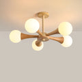 Lustre de Madeira Escura 5 cabeças Diâmetro 50cm x Altura 30cm Madeira & Branco