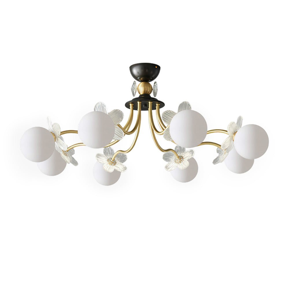 Lustre de Vidro com Design Floral Latão & Branco