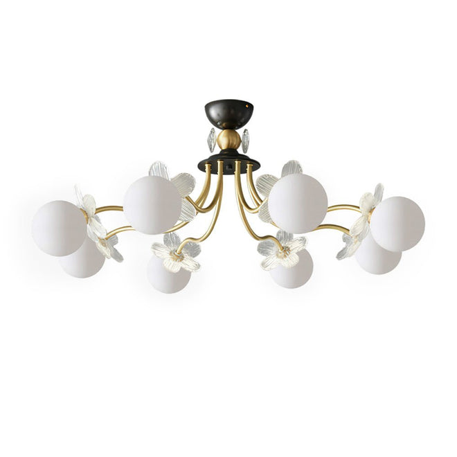 Lustre de Vidro com Design Floral Latão & Branco