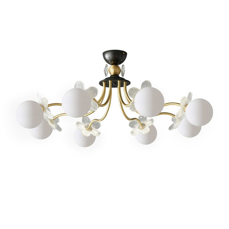 Lustre de Vidro com Design Floral Latão & Branco