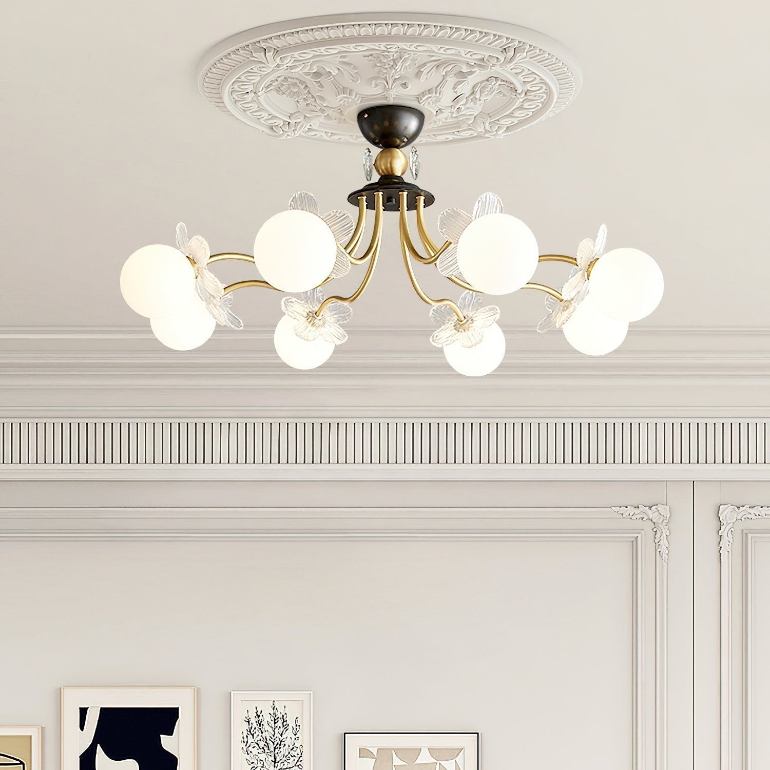 Lustre de Vidro com Design Floral