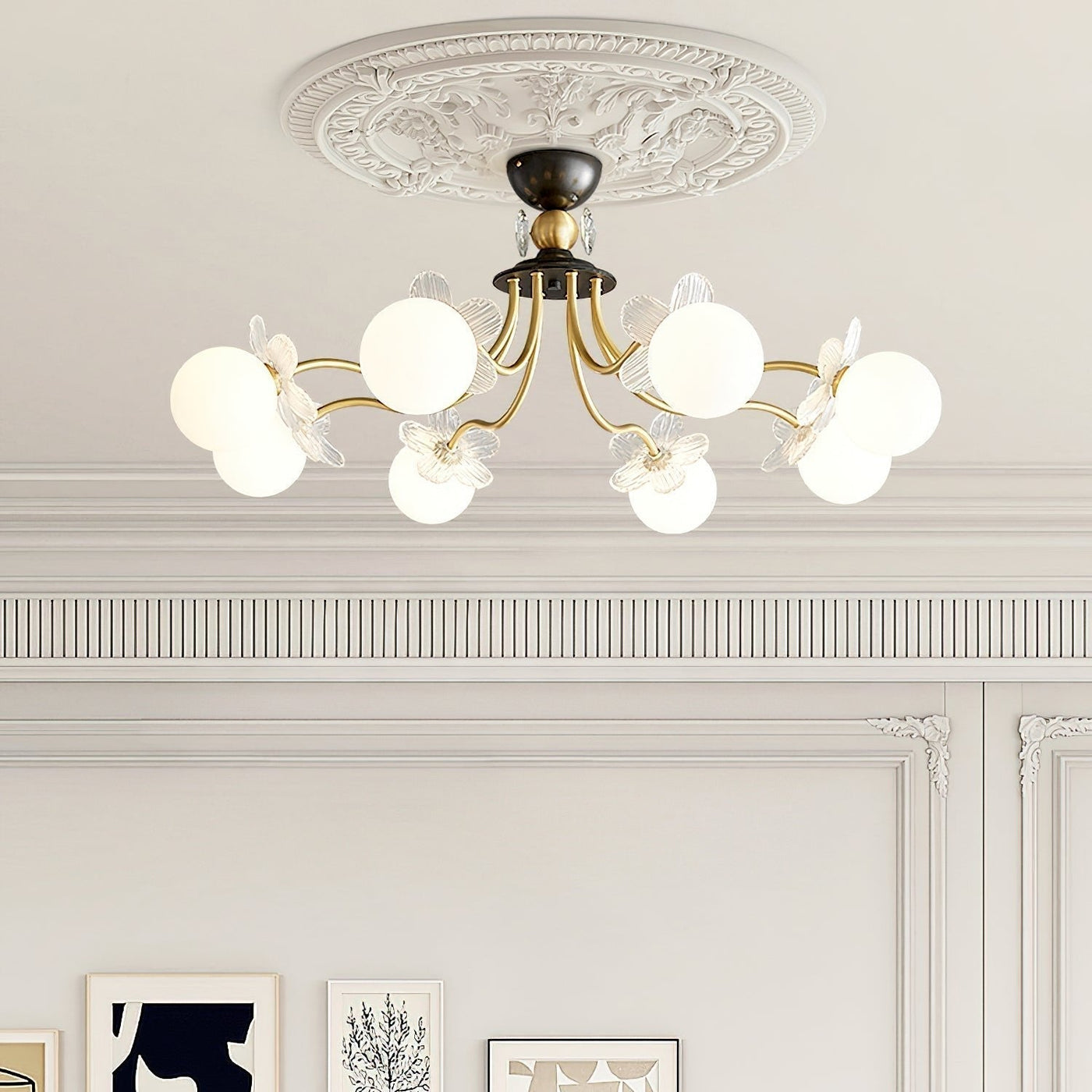 Lustre de Vidro com Design Floral