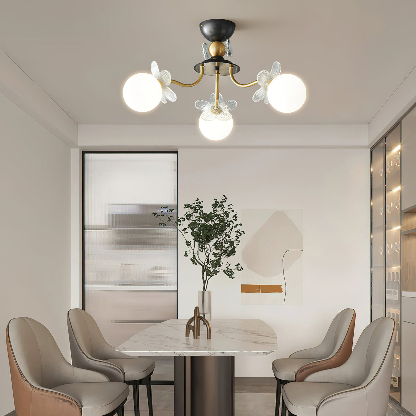Lustre de Vidro com Design Floral