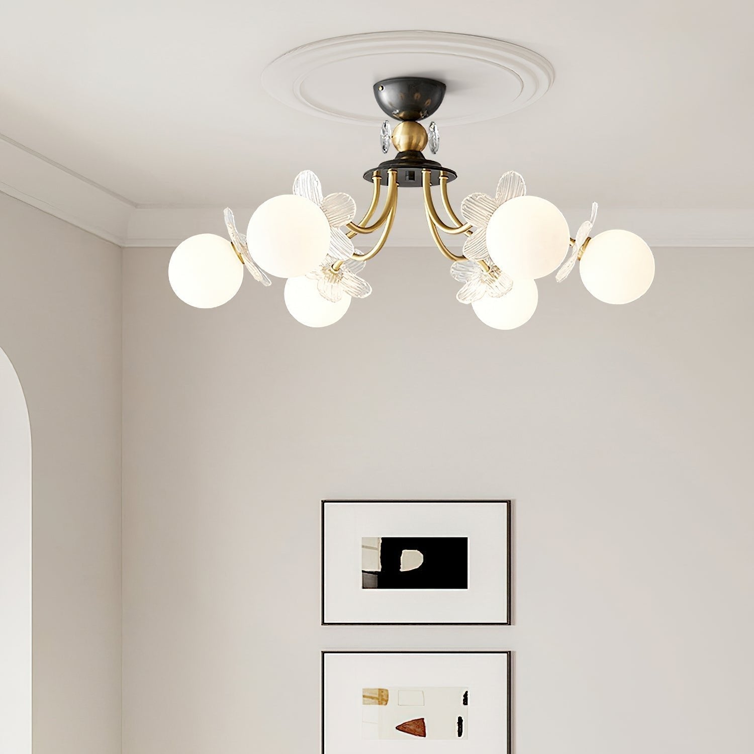 Lustre de Vidro com Design Floral