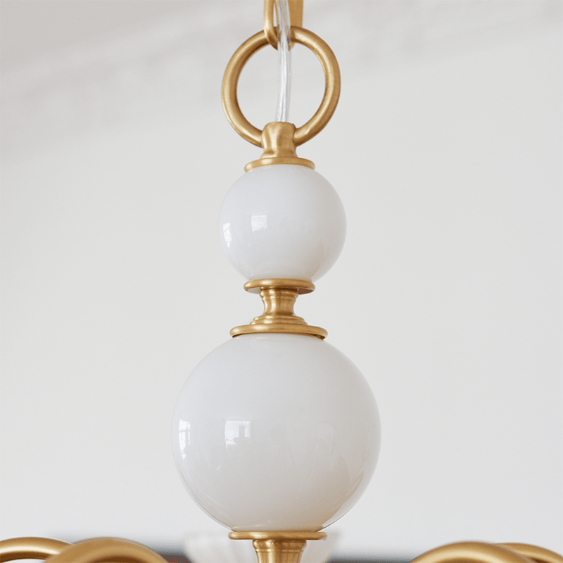Lustre de cristal crème, lustre metálico vintage americano para quarto.