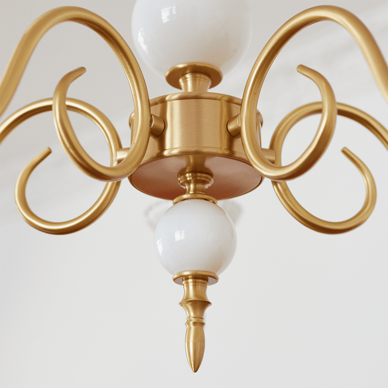 Lustre de cristal crème, lustre metálico vintage americano para quarto.