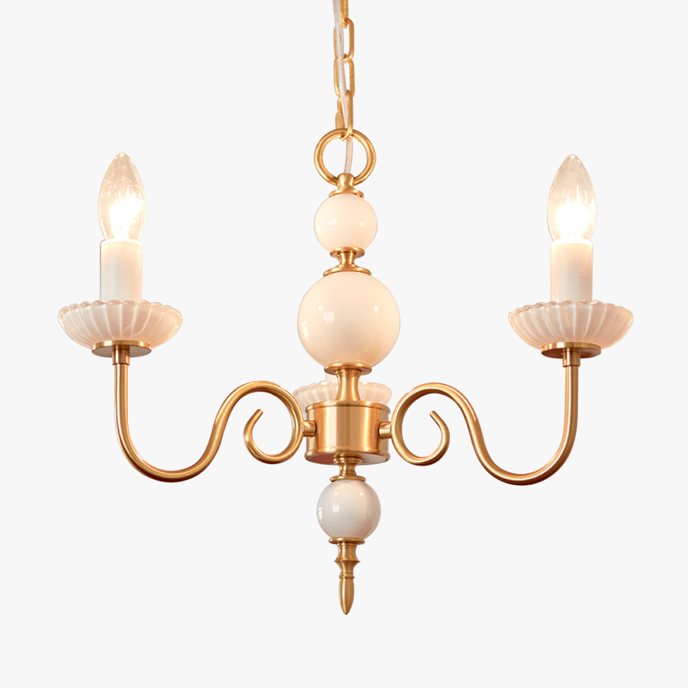 Lustre de cristal crème, lustre metálico vintage americano para quarto.