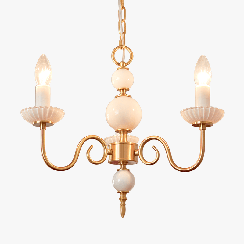 Lustre de cristal crème, lustre metálico vintage americano para quarto.