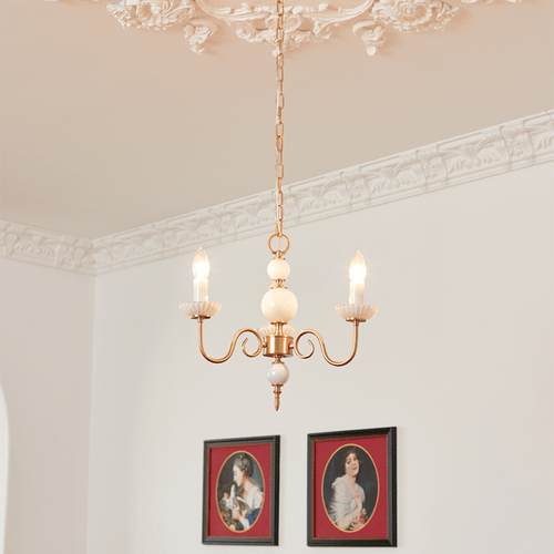 Lustre de cristal crème, lustre metálico vintage americano para quarto.