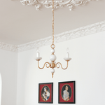 Lustre de cristal crème, lustre metálico vintage americano para quarto.