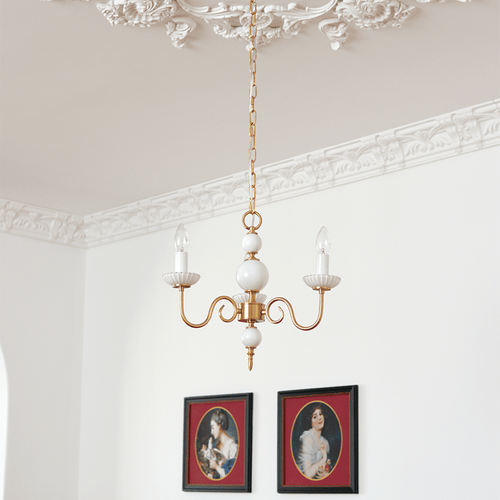 Lustre de cristal crème, lustre metálico vintage americano para quarto.