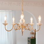 Lustre de cristal crème, lustre metálico vintage americano para quarto.