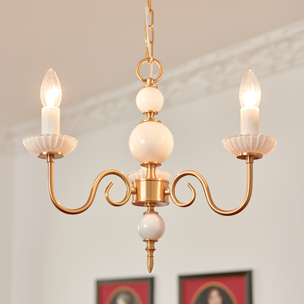 Lustre de cristal crème, lustre metálico vintage americano para quarto.