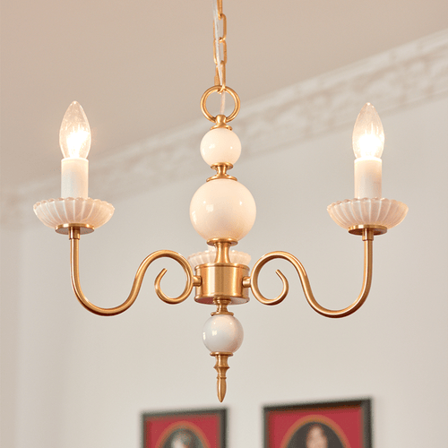 Lustre de cristal crème, lustre metálico vintage americano para quarto.