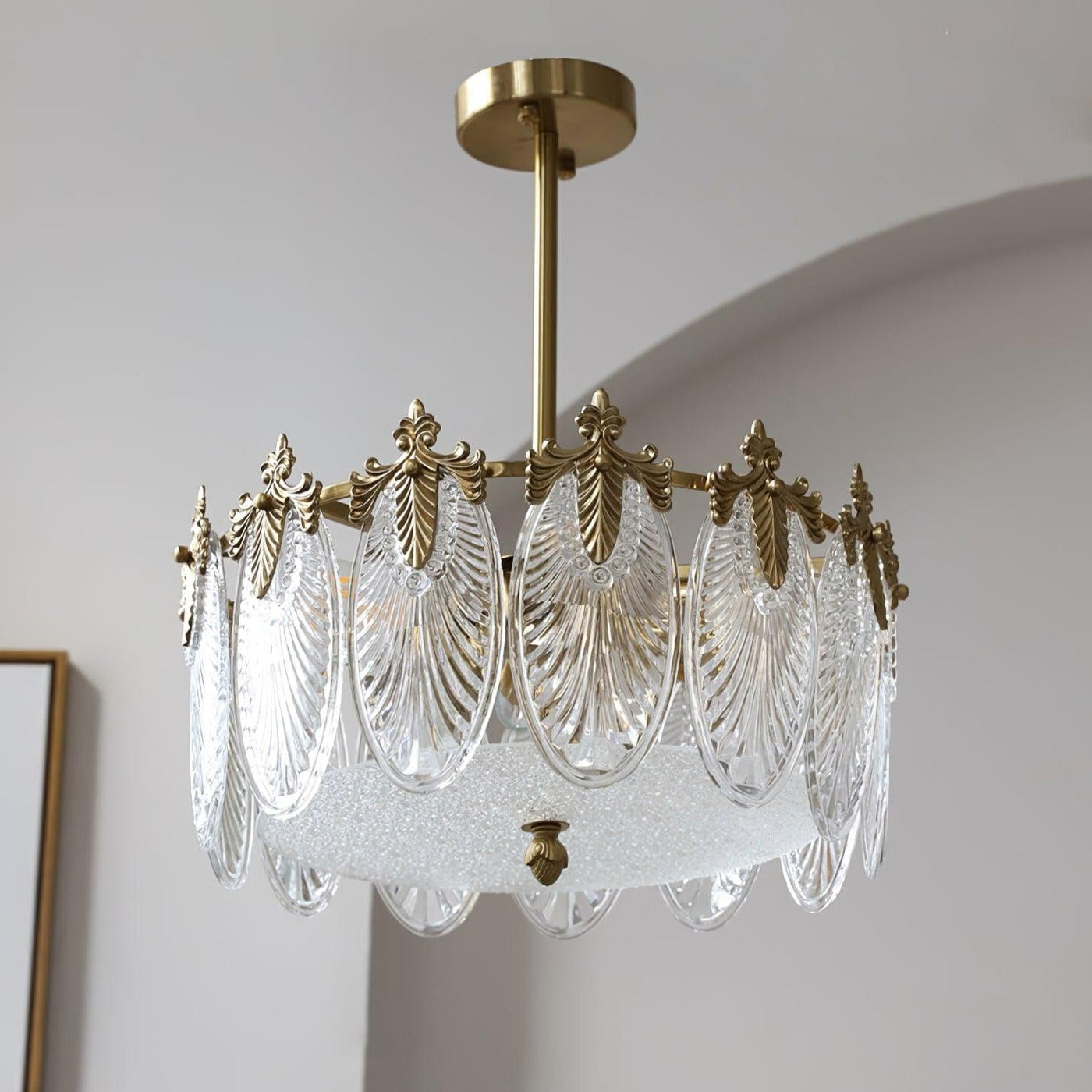 Lustre de vidro decorativo em formato redondo 5 lâmpadas Φ 15.7″ x H 9.1″ Diâmetro 40cm x Altura 23cm Cobre+transparente