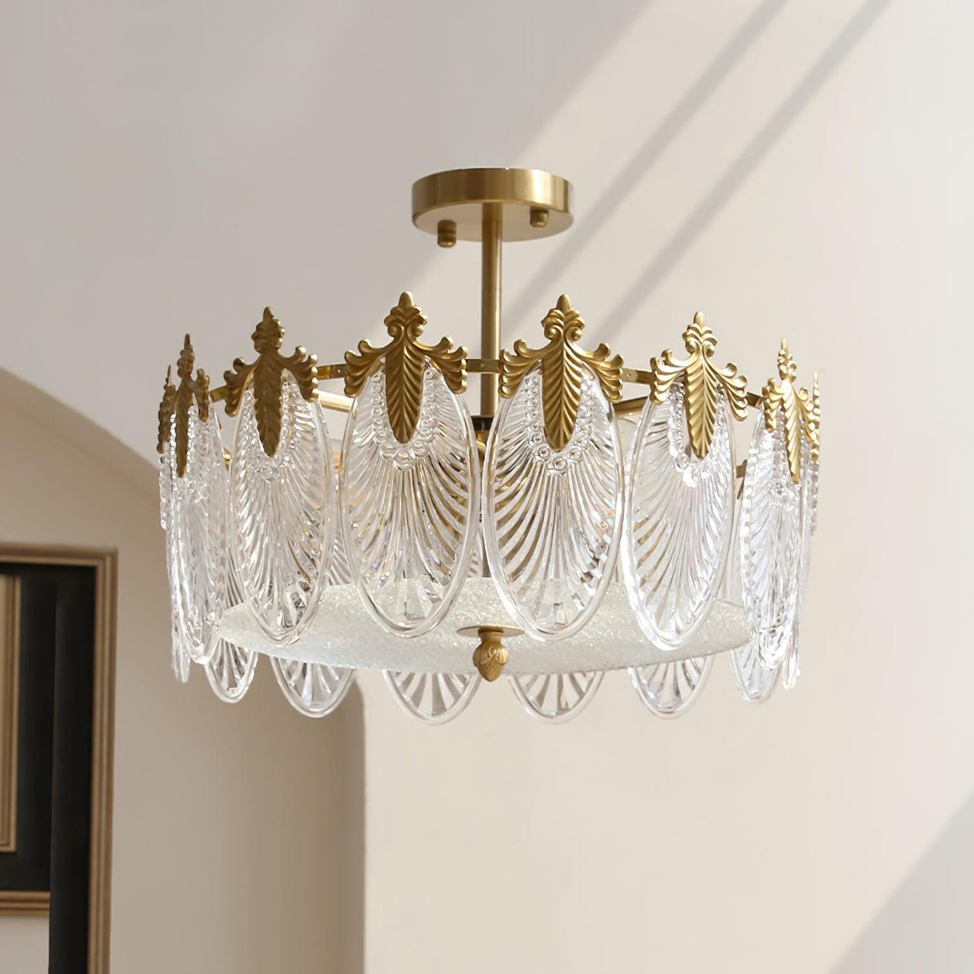 Lustre de vidro decorativo em formato redondo 6 lâmpadas Φ 19.7″ x H 9.1″ Diâmetro 50cm x Altura 23cm Cobre+transparente