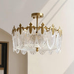 Lustre de vidro decorativo em formato redondo 6 lâmpadas Φ 19.7″ x H 9.1″ Diâmetro 50cm x Altura 23cm Cobre+transparente