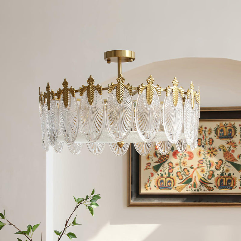 Lustre de vidro decorativo em formato redondo 8 lâmpadas Φ 23.6″ x H 9.1″ Diâmetro 60cm x Altura 23cm Cobre+transparente
