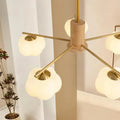 Lustre inovador de madeira com bolinhas de algodão para sala de estar 5 Cabeças-D64*H54cm