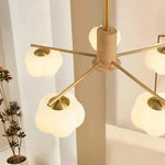 Lustre inovador de madeira com bolinhas de algodão para sala de estar 5 Cabeças-D64*H54cm