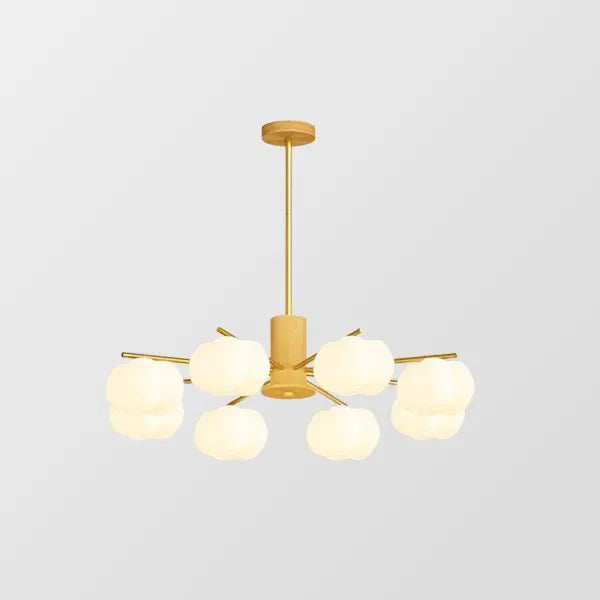 Lustre inovador de madeira com bolinhas de algodão para sala de estar 8 Cabeças-D80*H54cm
