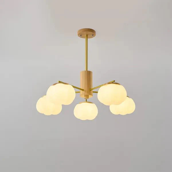 Lustre inovador de madeira com bolinhas de algodão para sala de estar