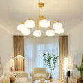 Lustre inovador de madeira com bolinhas de algodão para sala de estar