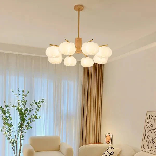 Lustre inovador de madeira com bolinhas de algodão para sala de estar