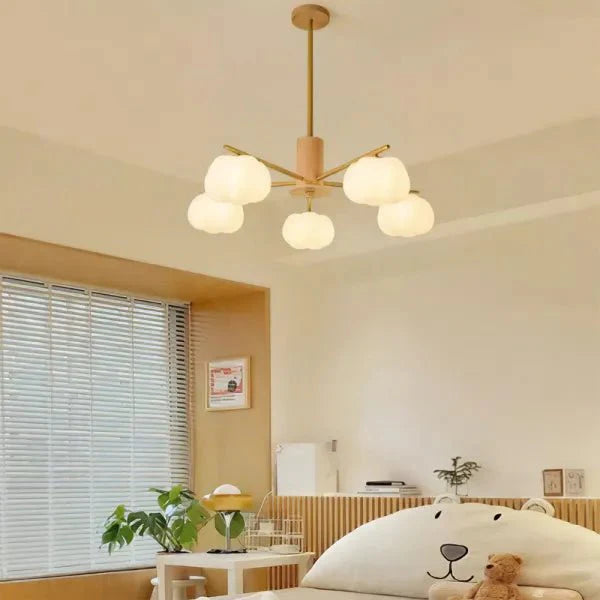 Lustre inovador de madeira com bolinhas de algodão para sala de estar