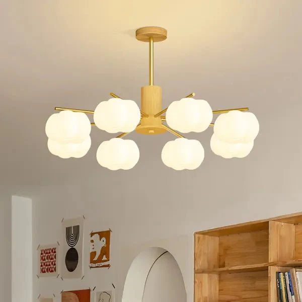 Lustre inovador de madeira com bolinhas de algodão para sala de estar