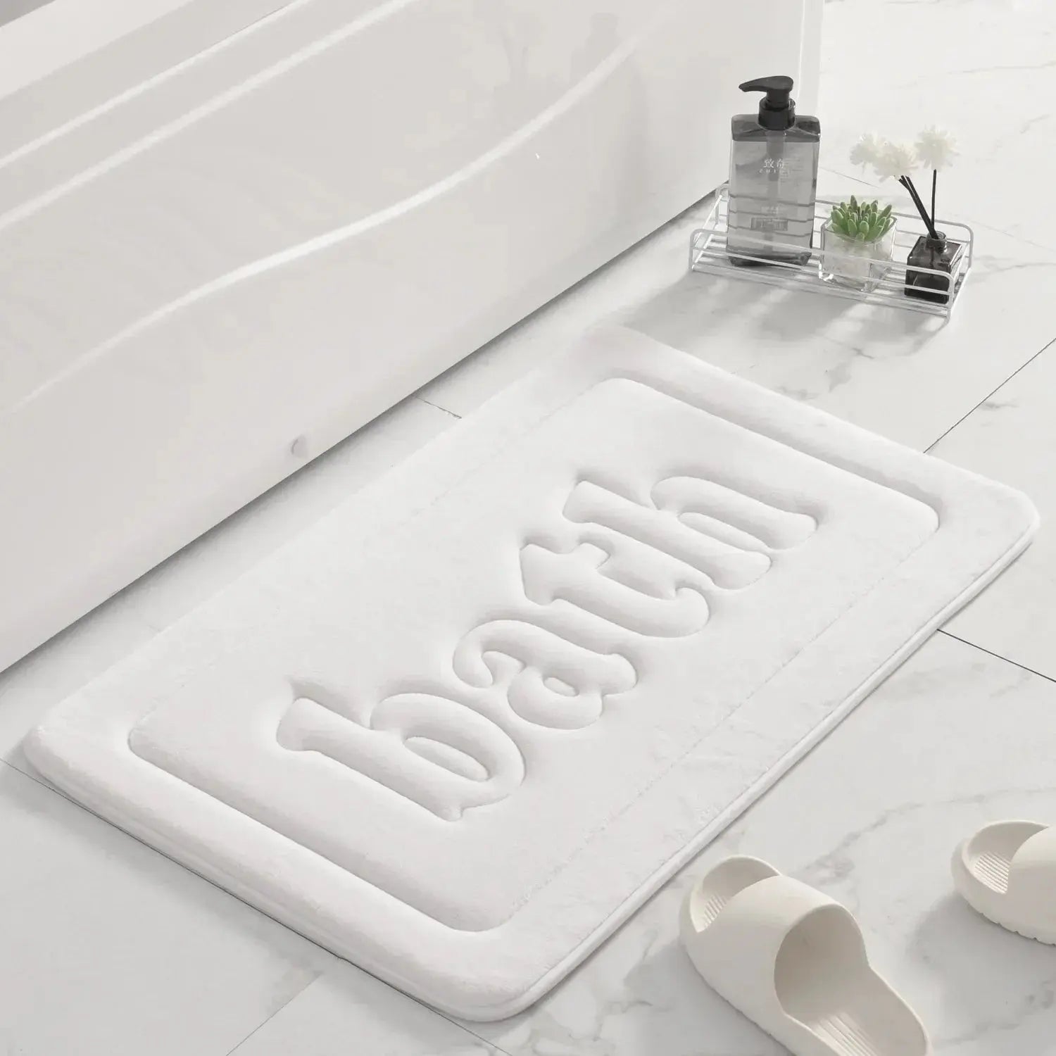Luxuoso Tapete de Banho em Espuma de Memória Velour Branco