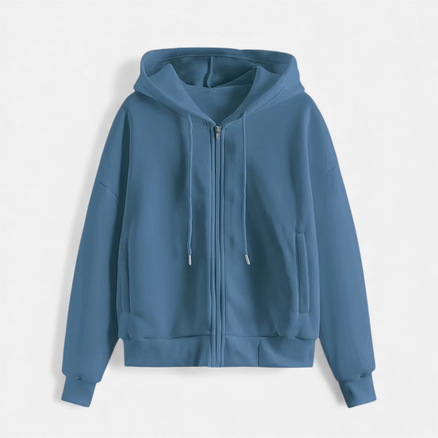 Moletom de Tricô com Zíper para o Outono/Inverno Azul Jeans