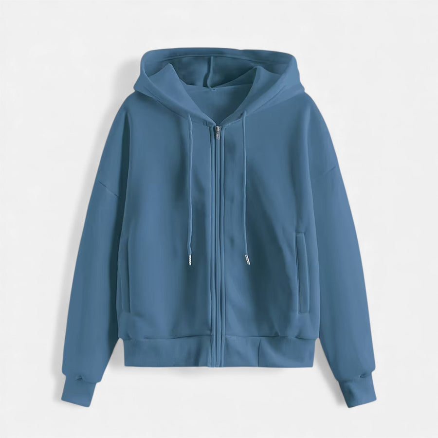 Moletom de Tricô com Zíper para o Outono/Inverno Azul Jeans
