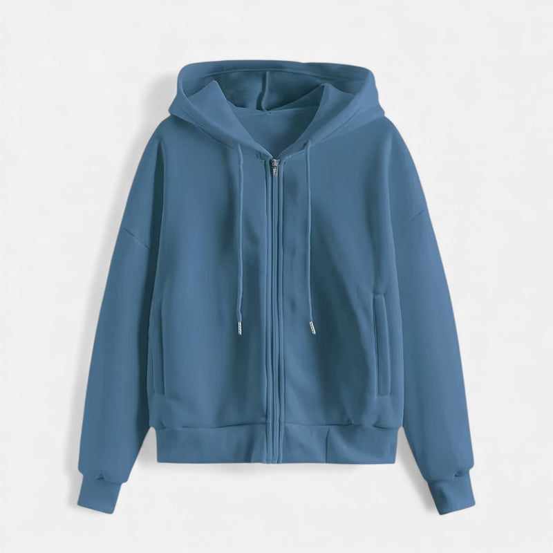 Moletom de Tricô com Zíper para o Outono/Inverno Azul Jeans