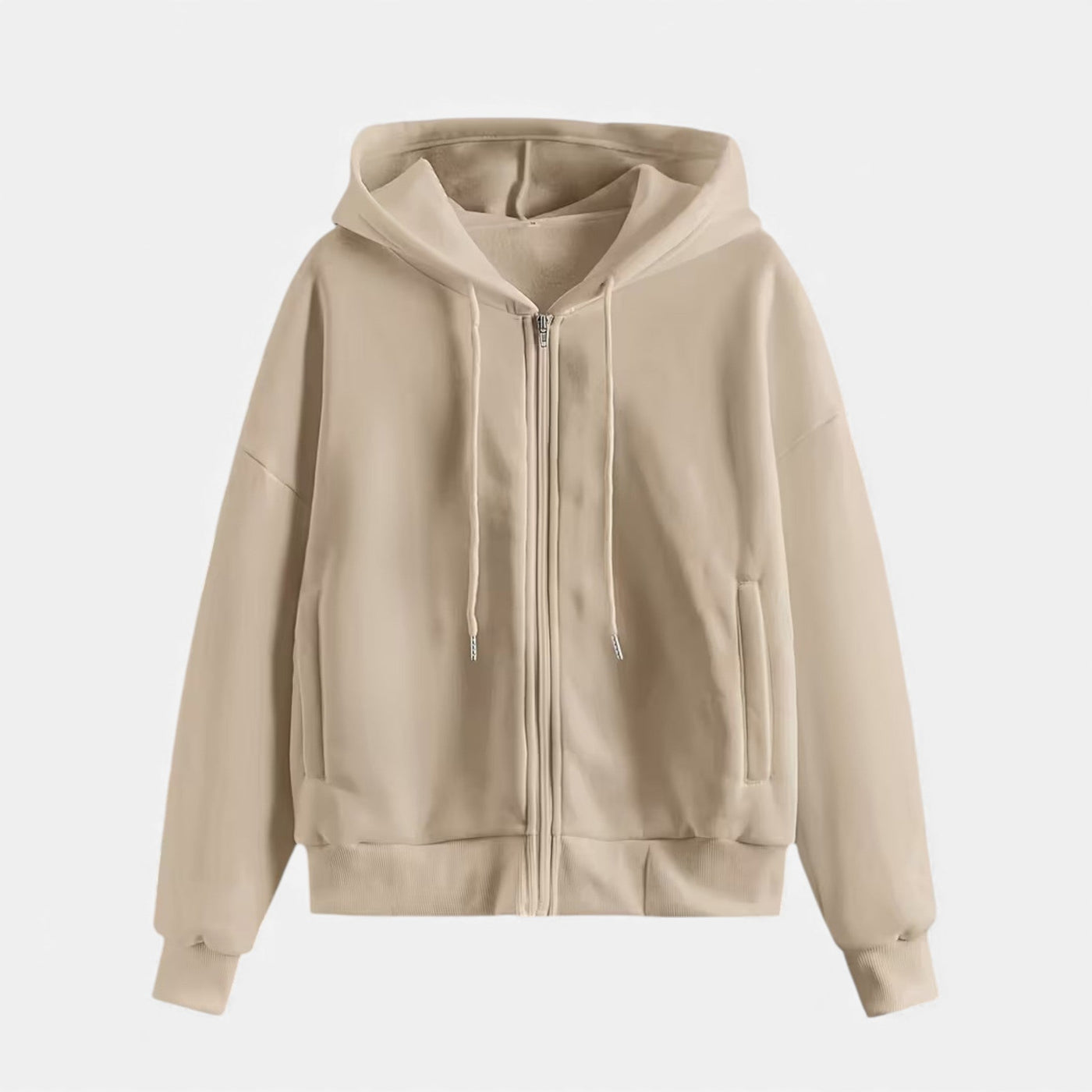 Moletom de Tricô com Zíper para o Outono/Inverno Bege