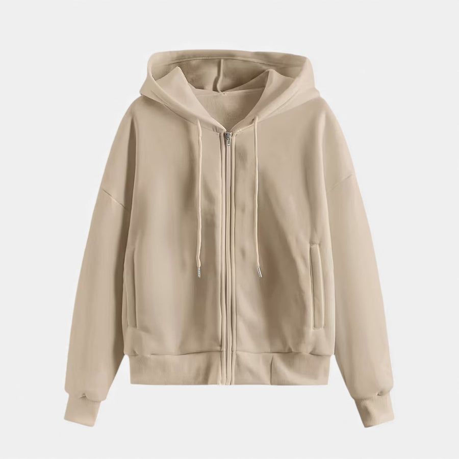 Moletom de Tricô com Zíper para o Outono/Inverno Bege