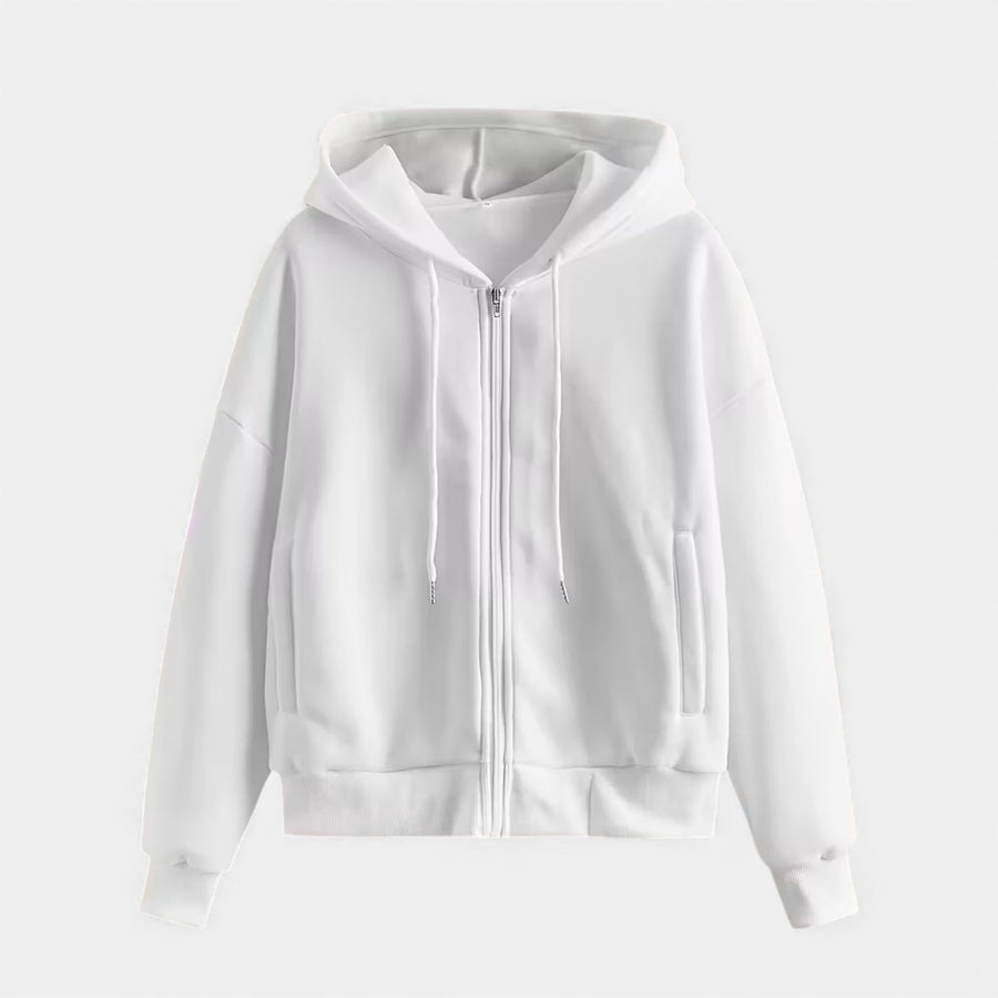 Moletom de Tricô com Zíper para o Outono/Inverno Branco