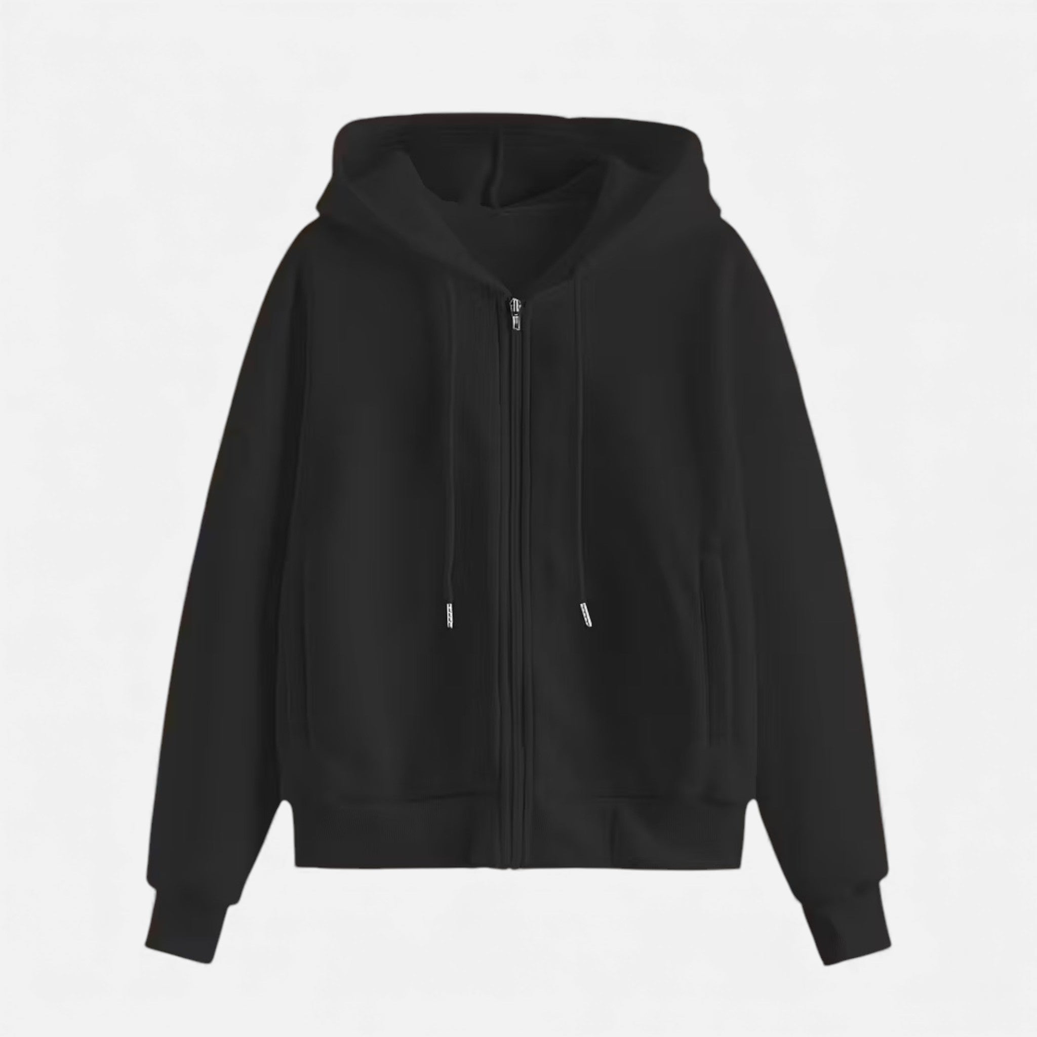 Moletom de Tricô com Zíper para o Outono/Inverno Preto