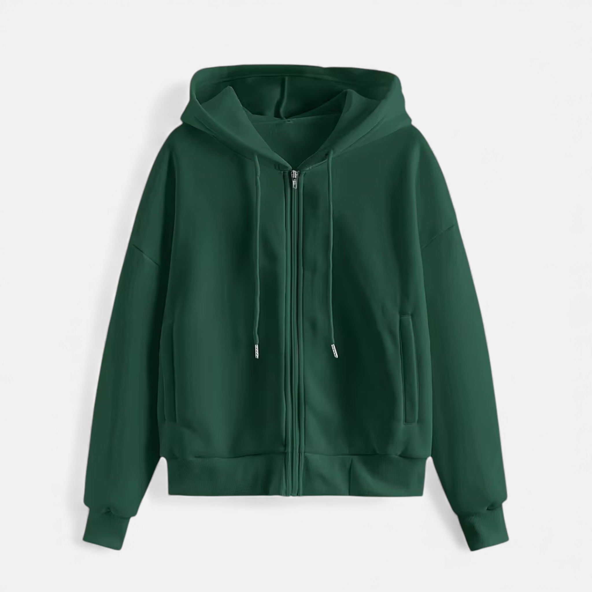 Moletom de Tricô com Zíper para o Outono/Inverno Verde Escuro