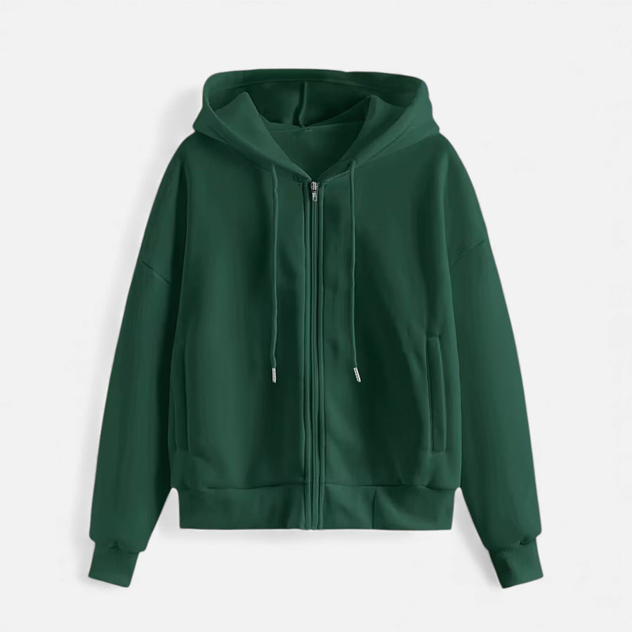 Moletom de Tricô com Zíper para o Outono/Inverno Verde Escuro