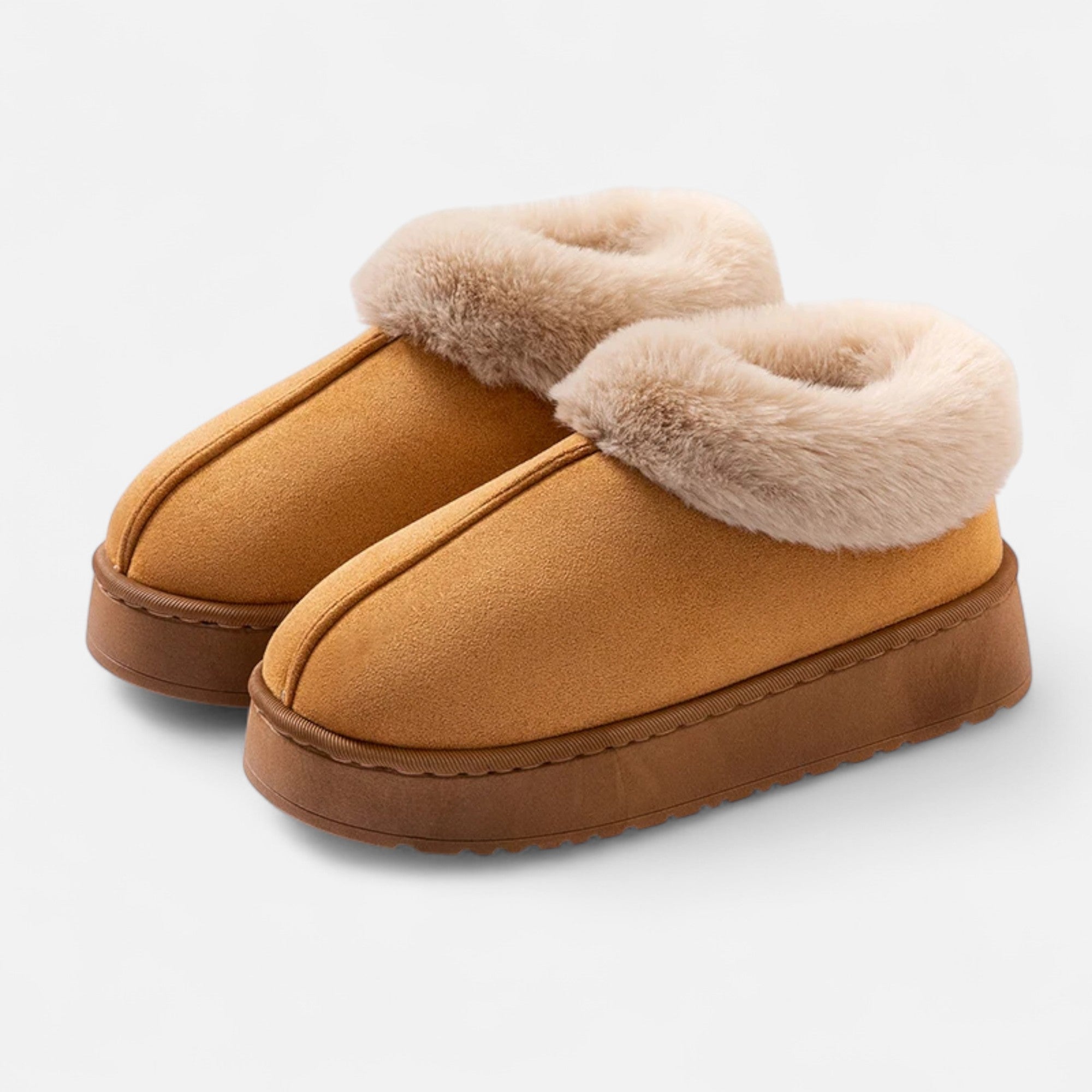 Pantufas de Inverno de Pelúcia Femininas Caqui